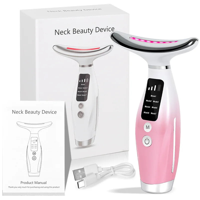 EMS Micro-current Neck Face Beauty Device 7 Color Facial Massager for Enhanced Face Neck and Shoulder Care with Vibrating