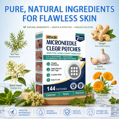 HISKIN® 2-in-1 Microneedle Hydrocolloid Patches | Helps Improve Raised Moles, Acne, Flat Warts & Skin Tags | Targets Fine Lines, Scars & Skin Imperfections | Invisible Face & Body Blemish Patches