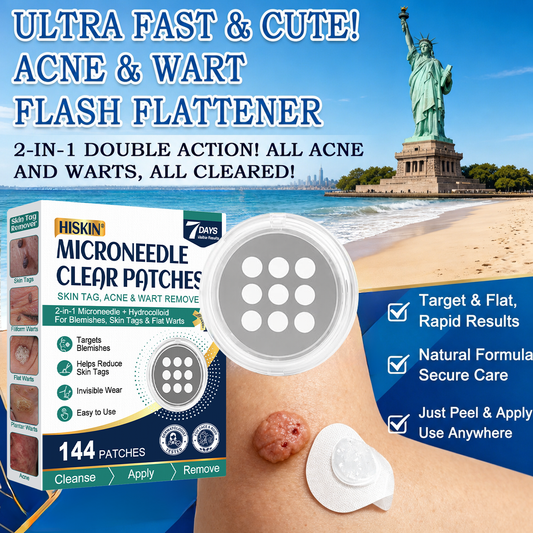 HISKIN® 2-in-1 Microneedle Hydrocolloid Patches | Helps Improve Raised Moles, Acne, Flat Warts & Skin Tags | Targets Fine Lines, Scars & Skin Imperfections | Invisible Face & Body Blemish Patches