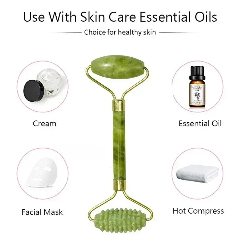 Natural jade roller massager, scraping board,foot massage roller,facial lifting and anti-wrinkle double-head scraping jade stone