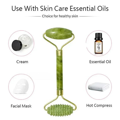 Natural jade roller massager, scraping board,foot massage roller,facial lifting and anti-wrinkle double-head scraping jade stone